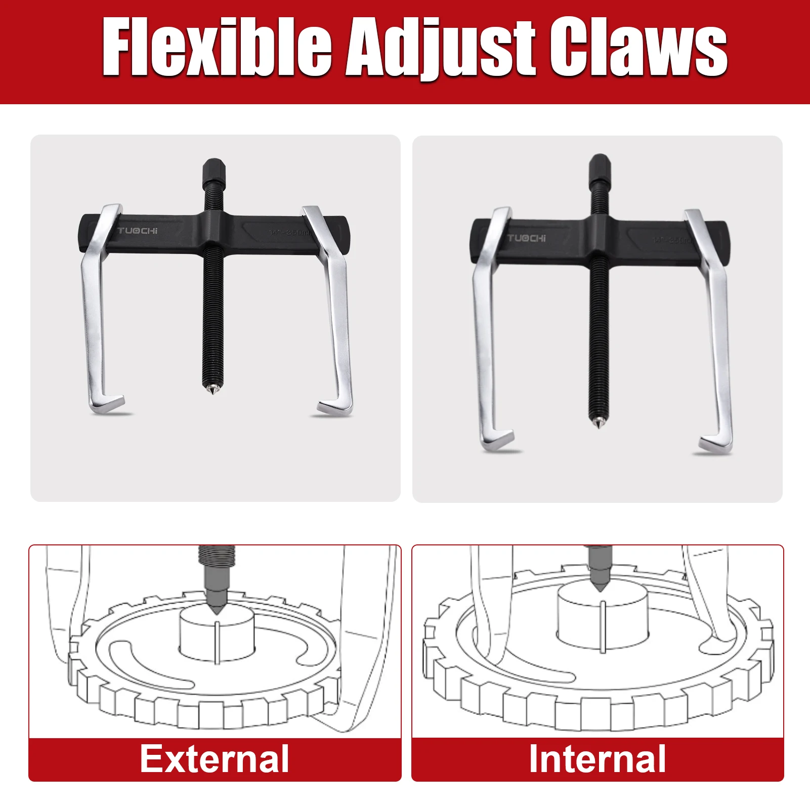 Extrator de 2 mandíbulas, removedor de volante de 14 polegadas ajustável, dispositivo de elevação de 2 garras resistente para tração interna externa