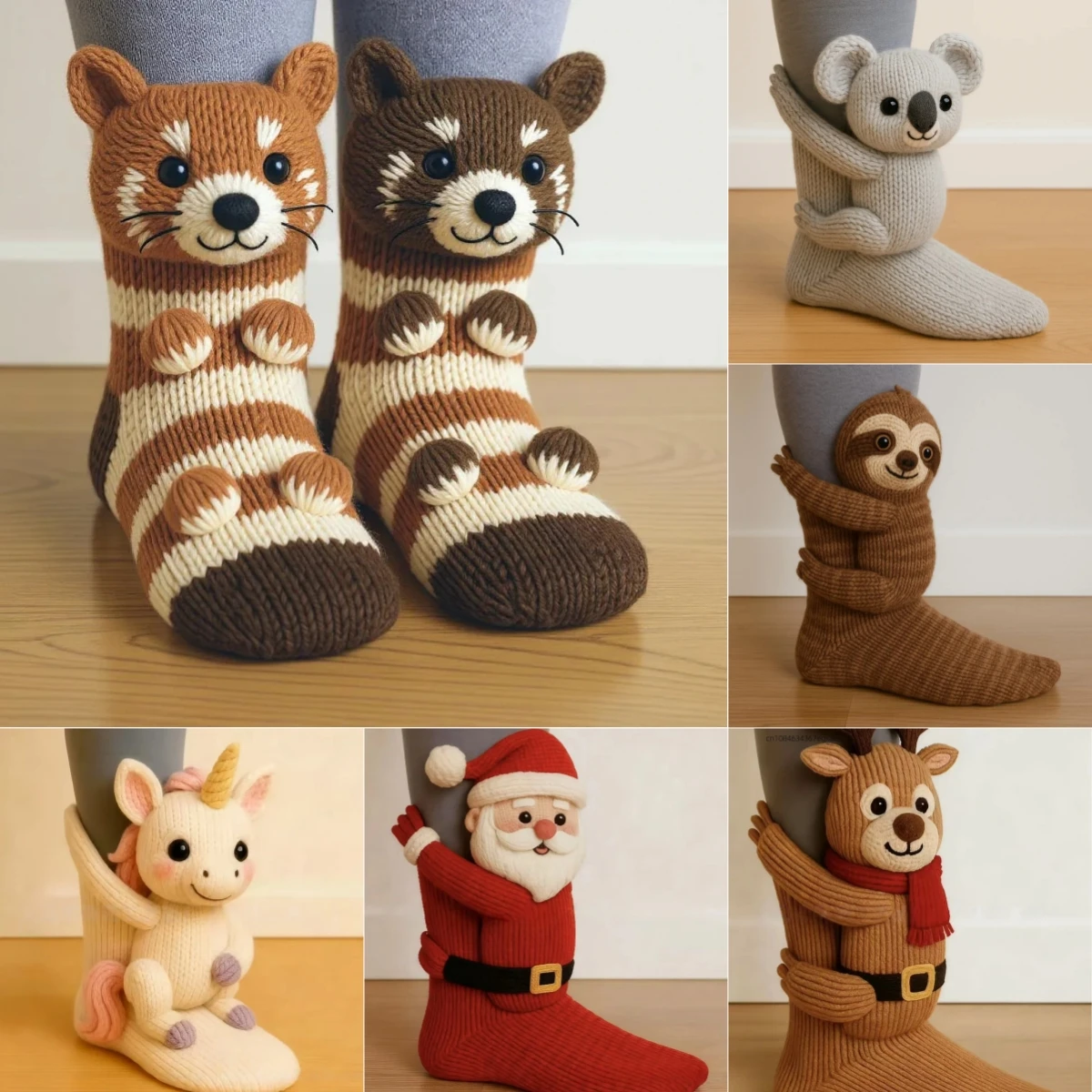 

3D Knit Animal Socks Cute Floor Socks Hand Crocheted Winter Warm Sock with Cute Sloth Panda Elk Animals Christmas Gifts