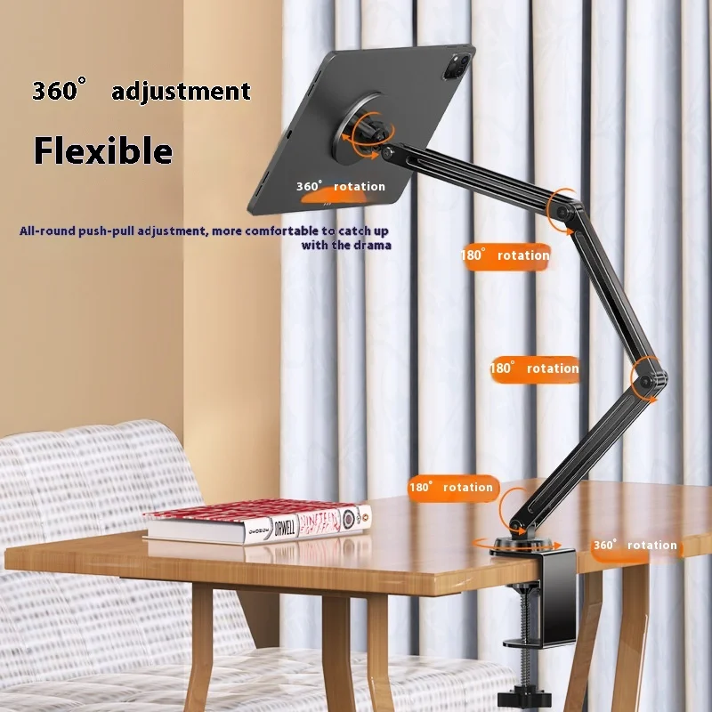 2&3-Fold Bed-Desktop Phone/Tablet Mount with 360° Swivel Arm for Live Streaming & Binge-Watching, Adjustable Lazy Holder Stand