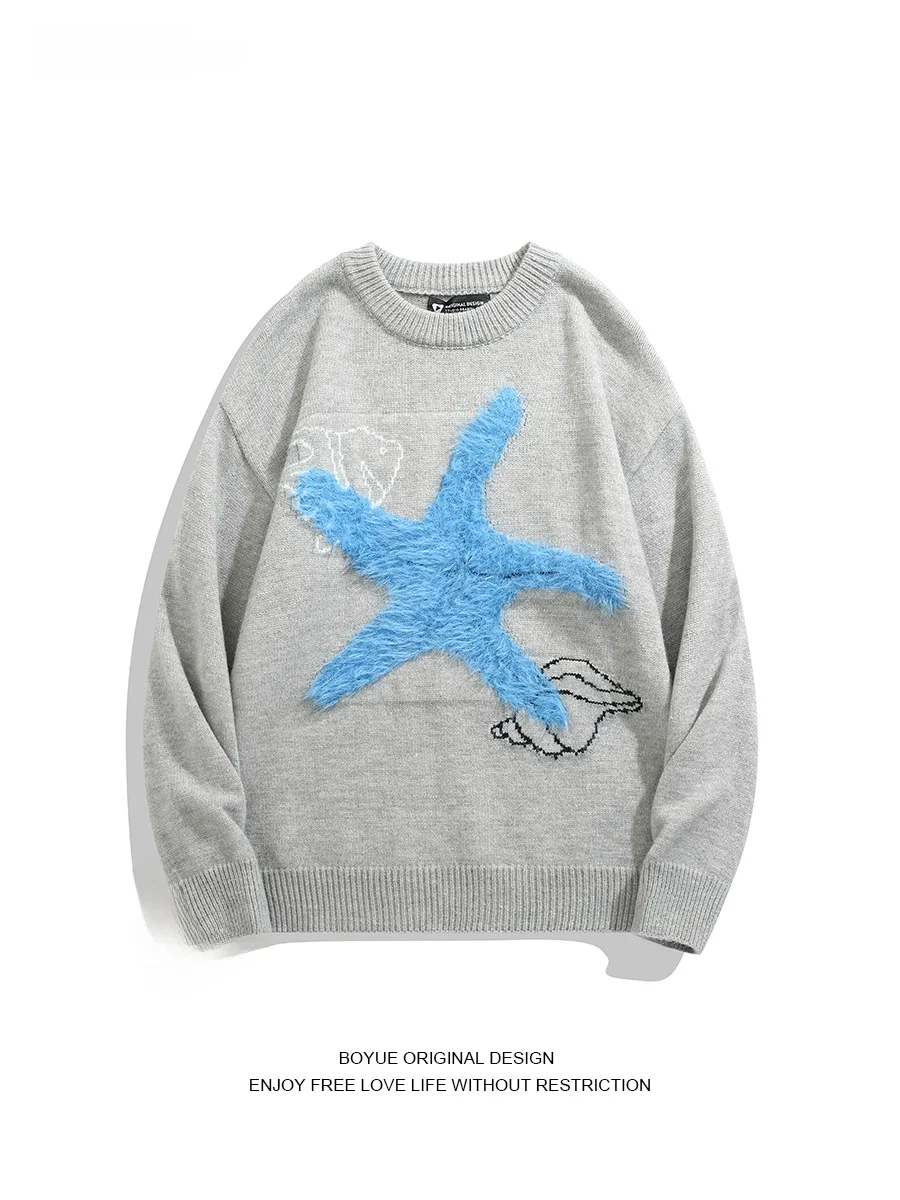 

Boyue Winter Knitted Sweater Starfi Patterned Fake Fur Casual round Ne Warm Top for Men And Women