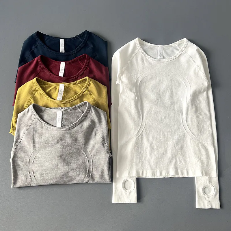 Women Round Neck Long Sleeve Workout Top Thumb Hole Cuffs Slim Soft Breathable Quick Dry Yoga Running Sports T Shirt