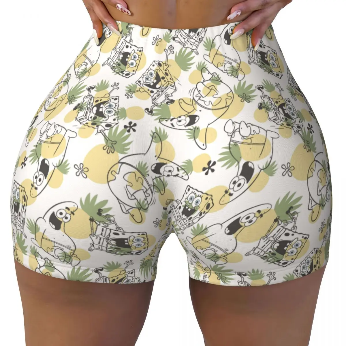 

Пользовательские шорты для бега и волейбола SpongeBobed, женские спортивные шорты для йоги с забавными героями мультфильмов