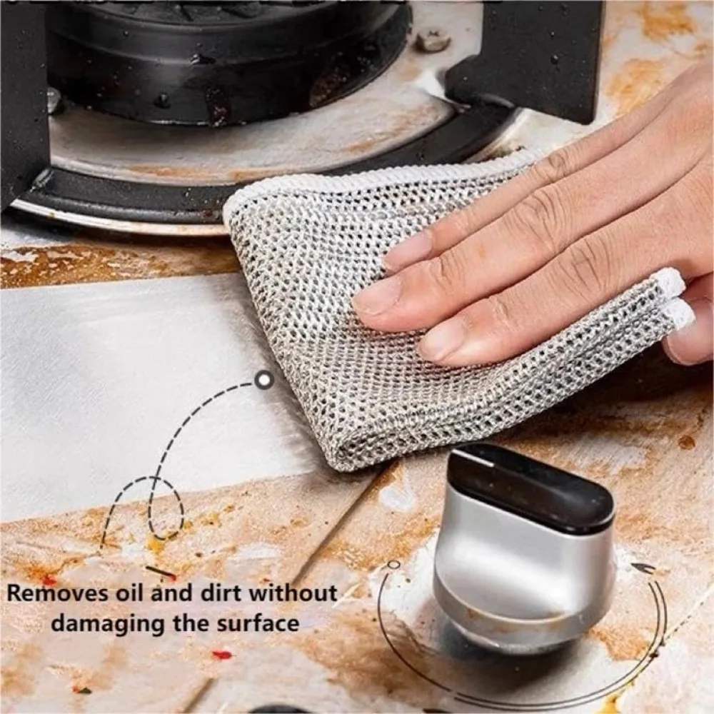 Dish Cloth Rust Removal Cleaning Cloth Kitchen Magic Dishwashing Towel Metal Steel Wire Cleaning Rag Microwave Stove Clean Tools