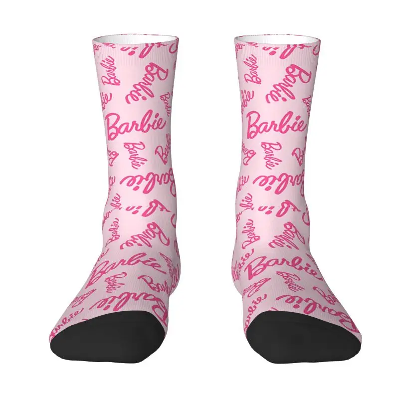 Pink Barbies Doll Pattern Dress Socks Men's Women's Warm Fashion Novelty Crew Socks