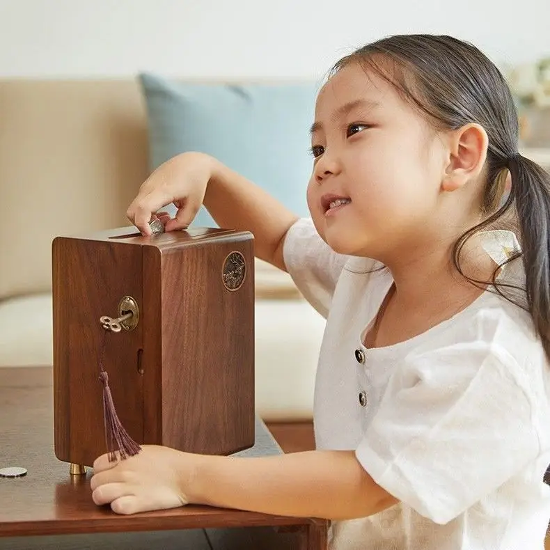 Pocket, lucky money, piggy bank, solid wood piggy bank, hard paper money, personalized birthday gifts for boys and girls