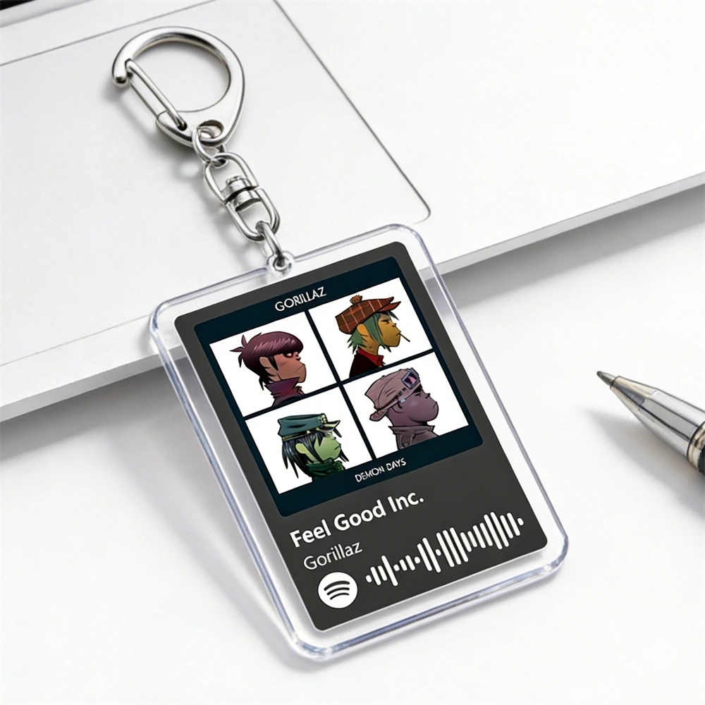 Creative Band Music Keychains for Women Accessories Bag Feel Good Inc Clint Eastwood Damon Albarn Keying Jewelry Fans Gifts