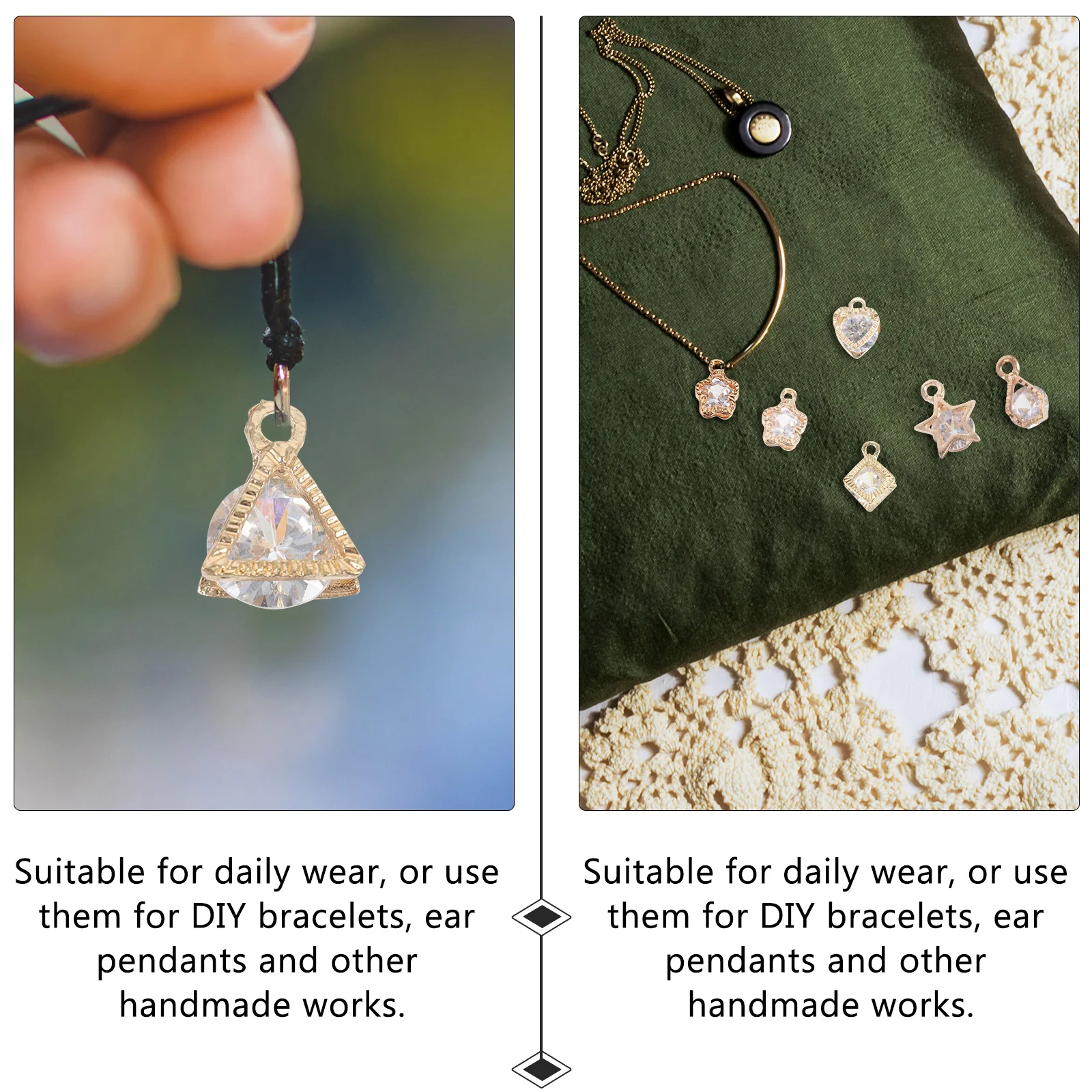 

90 Pcs Cubic Zircon Pendant Charm Necklace Bracelet Accessory Key Chain Golden Crystal DIY