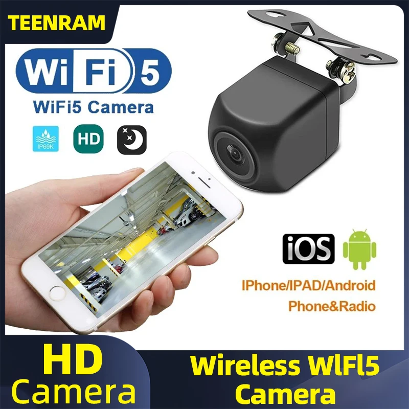 

Teenram WiFi5 HD Rear View Camera 12V Android/IOS New Auto Recorder Night Vision Car Wireless Reverse Parking Hanging Type Back