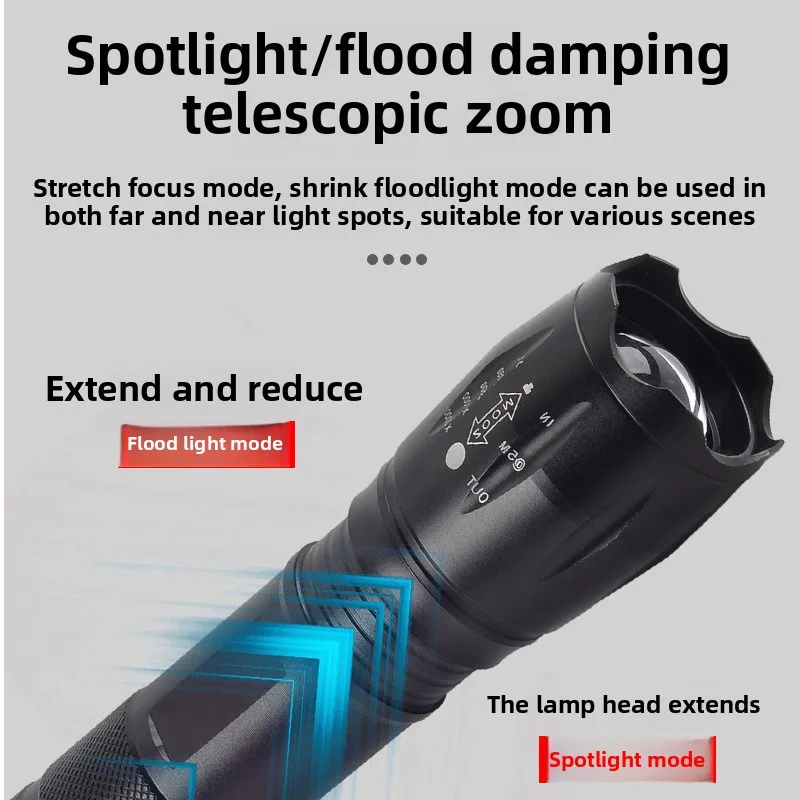 Torcia in lega di alluminio - LED zoomabile ricaricabile con batteria a lunga durata per esterni