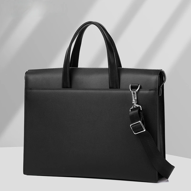 Men Black Genuine Cowhide Leather Briefcase Laptop Bag with Detachable Strap Business Handbag Office Work Shoulder Bag SAC