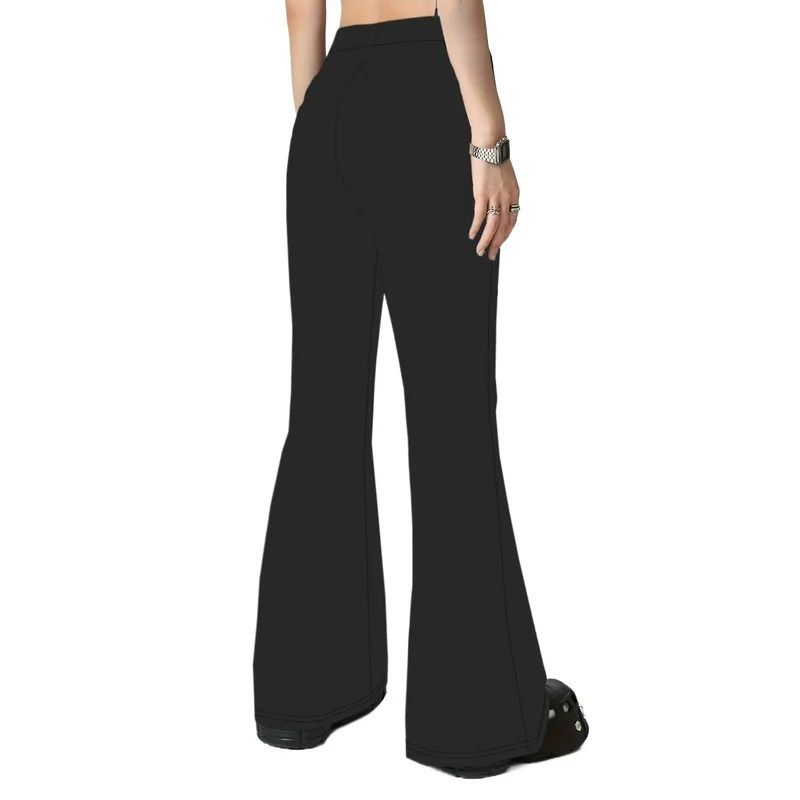 .2025 Elegante Trendy Flare Hosen Frauen Solid Black Elastische Taille Stretchy Abnehmen Büro Täglich