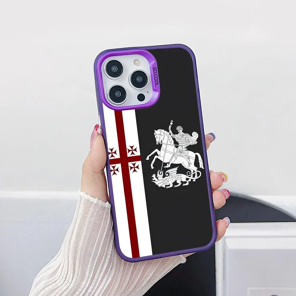 Custodia per cellulare con bandiera della Georgia per iPhone 17 16 15 14 13 12 11 X XR XS 8 7 Pro Max Plus Cover viola traslucida di lusso