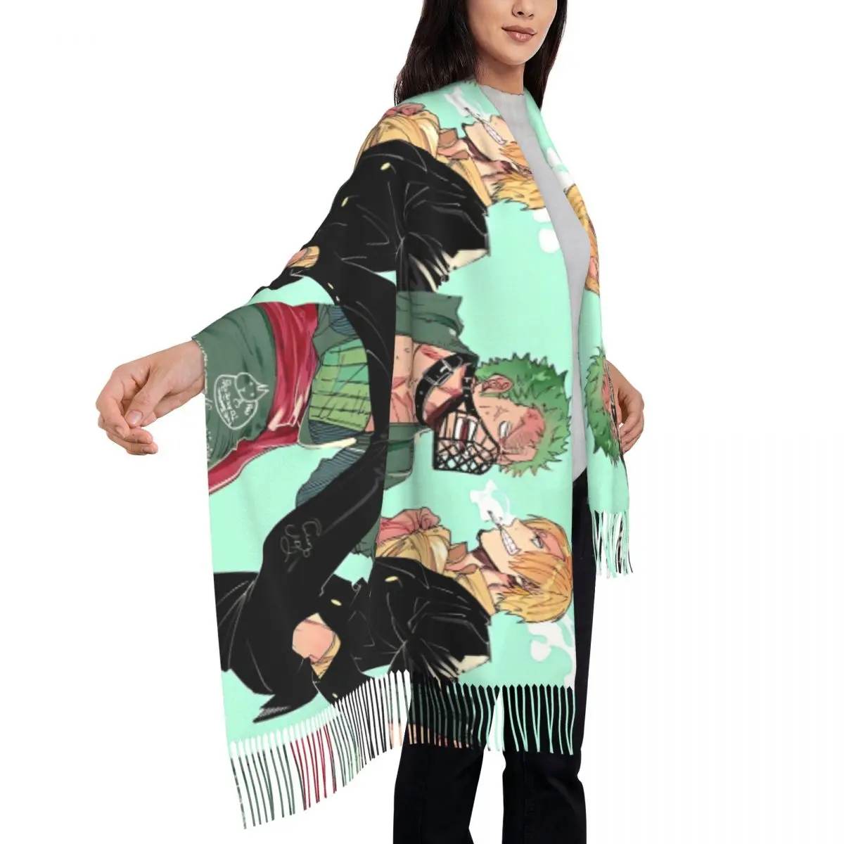 One Sanji Zoro P-Piece Écharpe avec Pompon pour Femme, Garder au Chaud, Châles, Foulards Personnalisés, Foulard Mode, Automne