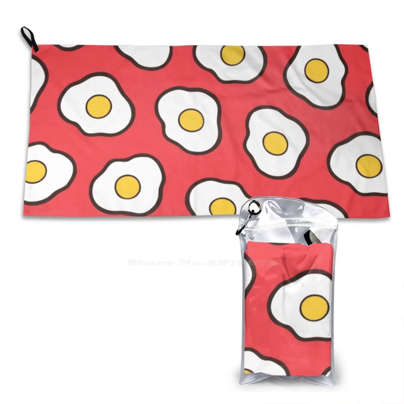 

Быстросохнущие пляжные полотенца с рисунком жареных яиц, для завтрака, белого, желтого, красного, оранжевого, розового цветов