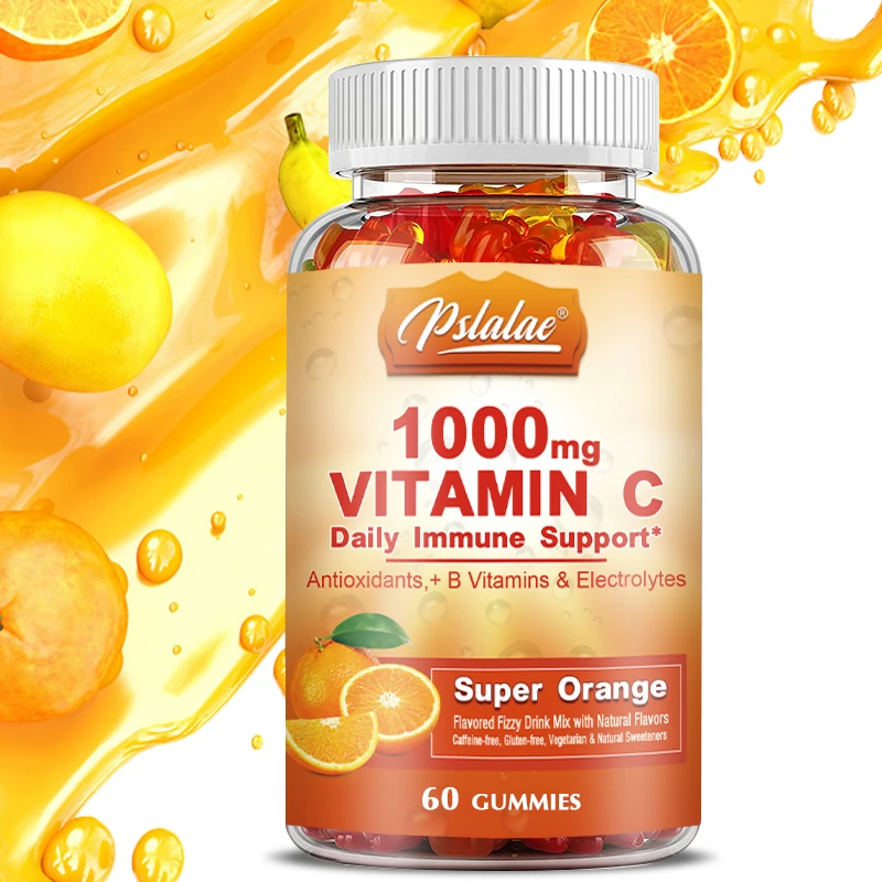 Vitamin C 1000 Mg Gummies - Multivitamin with Electrolytes, Immune Support for Skin - Non-GMO - 60 Orange Flavored Gummies