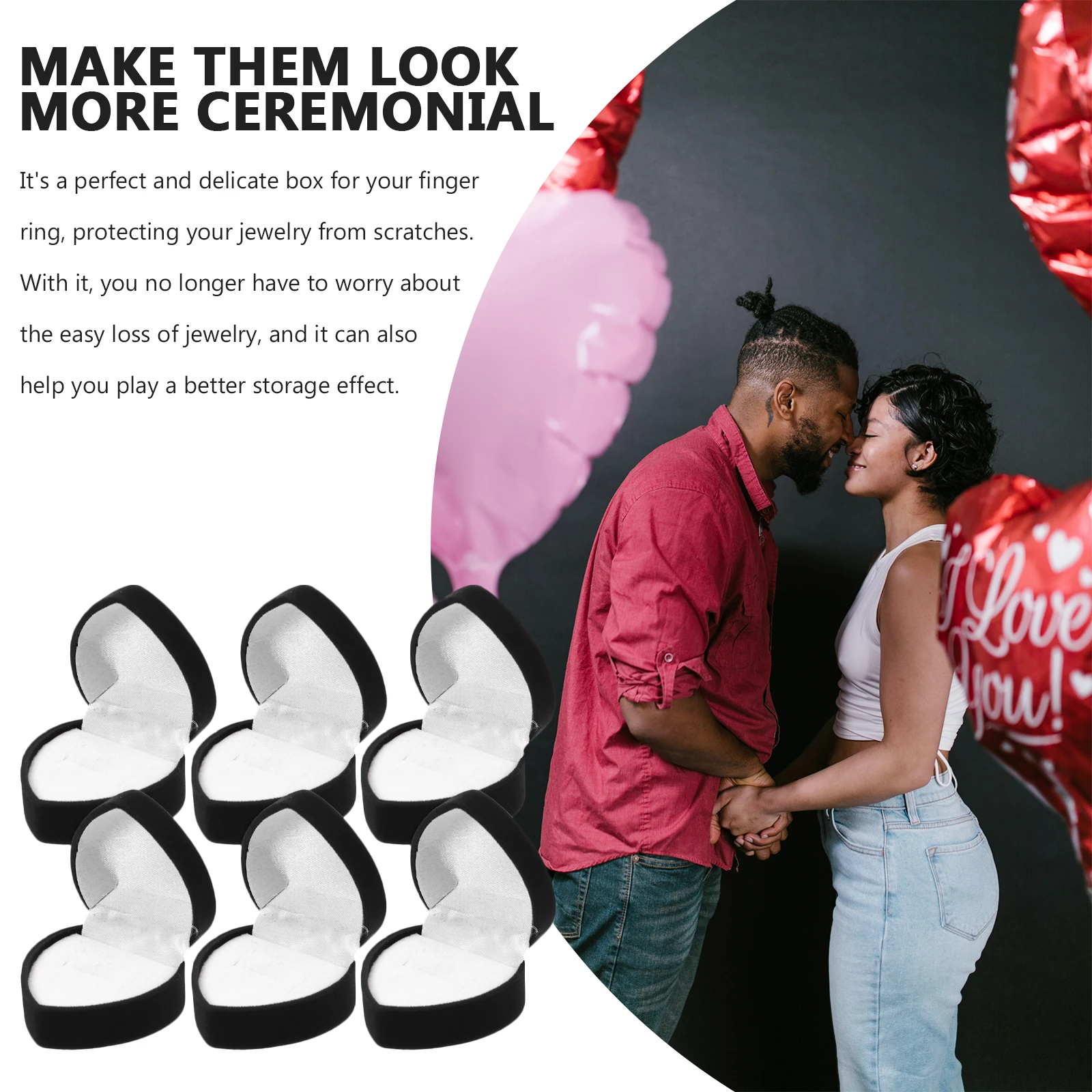 

6 Pcs Packing Box Earring Storage Miss Engagement Sponge Heart Shape Rings Holder