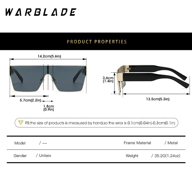 WarBLade Retro kwadratowe okulary przeciwsłoneczne mężczyźni kobiety 2025 luksusowej marki projektant jednoczęściowe dekoracje okulary przeciwsłoneczne męskie okulary podróżne