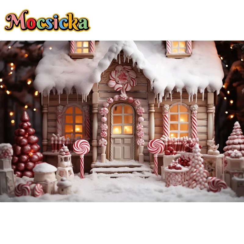 Christmas Candy House Background Photography Winter Snow Xmas Birthday Backdrop Decor Children Kids Cake Girls Tree Photo Studio