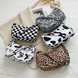 Animal Pattern Print Nylon Shoulder Bag Casual Women Small Handbag Butterfly Leopard Zebra Cow Print Woman Ladies Underarm Bags