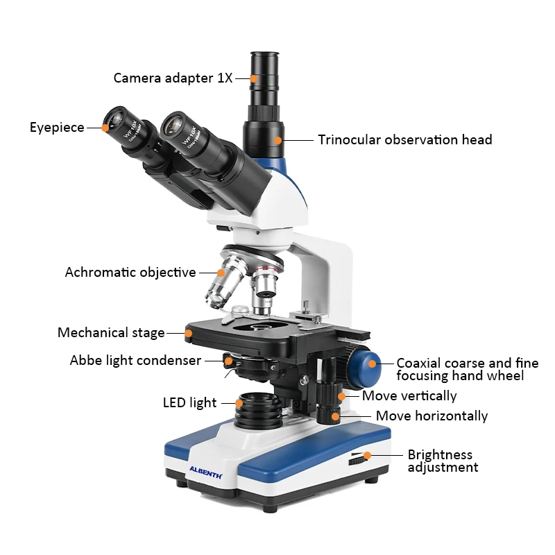 Albenth 40X-2500X Trinocular Biological Microscope With LED Bottom Light for Education Laboratory microscopio