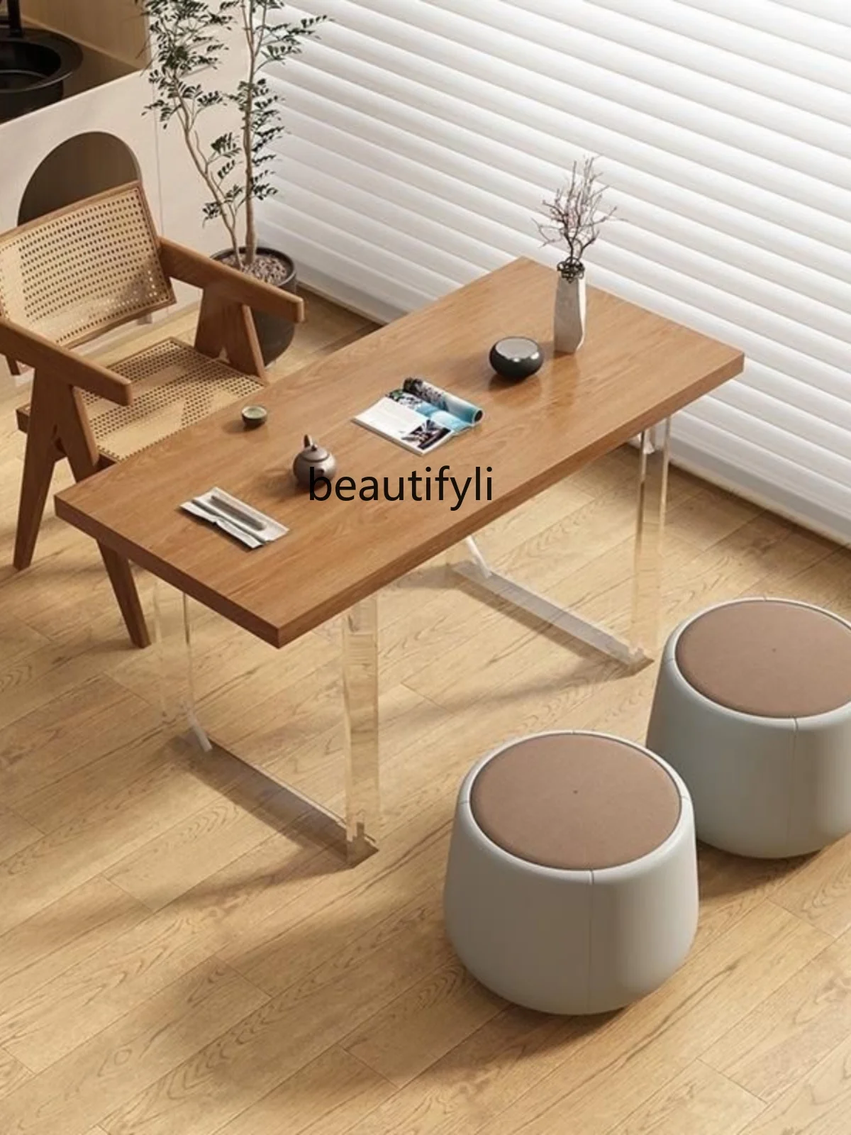 Home Balcony Tea Table Simple Modern Table-Chair Set Suspended Coffee Table Small Apartment Tea Making Table Log