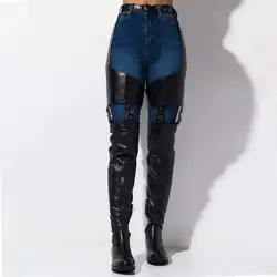 Black Low Heels Belt Thigh High Boots For Women Pu Leather Over The Knee Boots