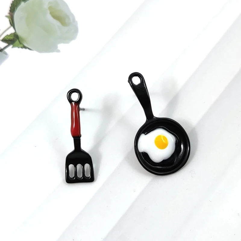 Asymmetric Women's Earrings Jewelry Pendant Earrings Enamel Spatula Fried Eggs