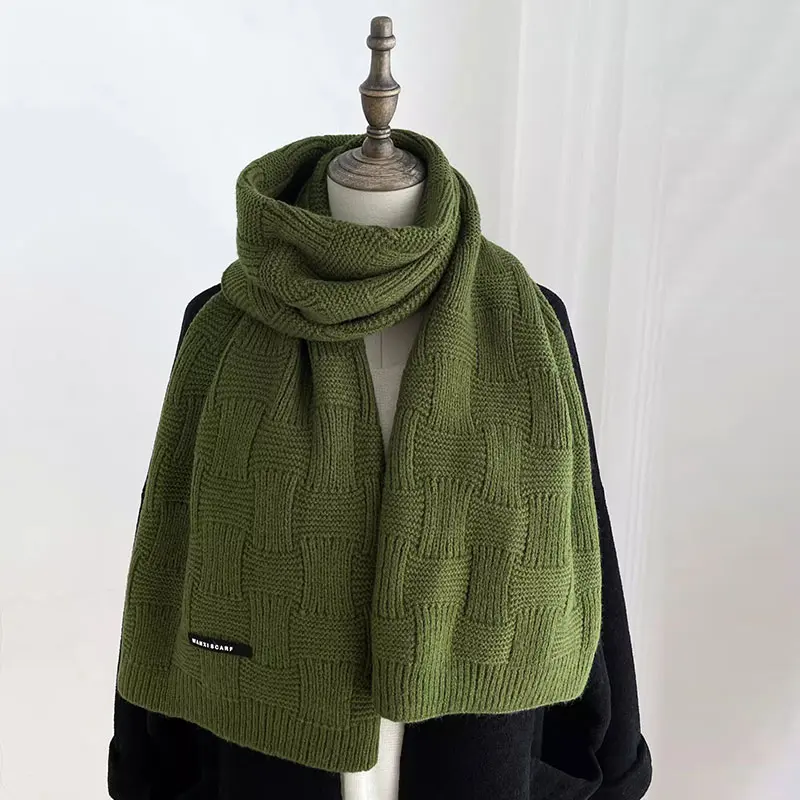 Korean Women Autumn Winter Scarfs 2024 New Solid Color Knitted Minimalist Warm Neck Warmer Sweet Elegant Soft Versatile Shawl