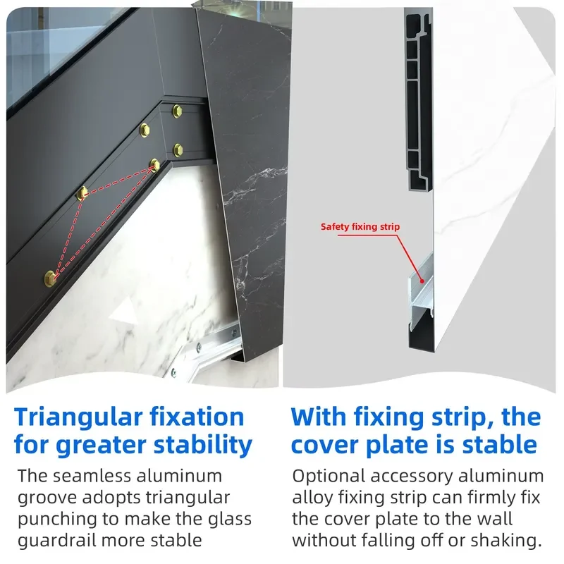 Modern Minimalist Design Seamless Side-mounted Aluminum Staircase groove Glass Railing Featuring Granite Color Design