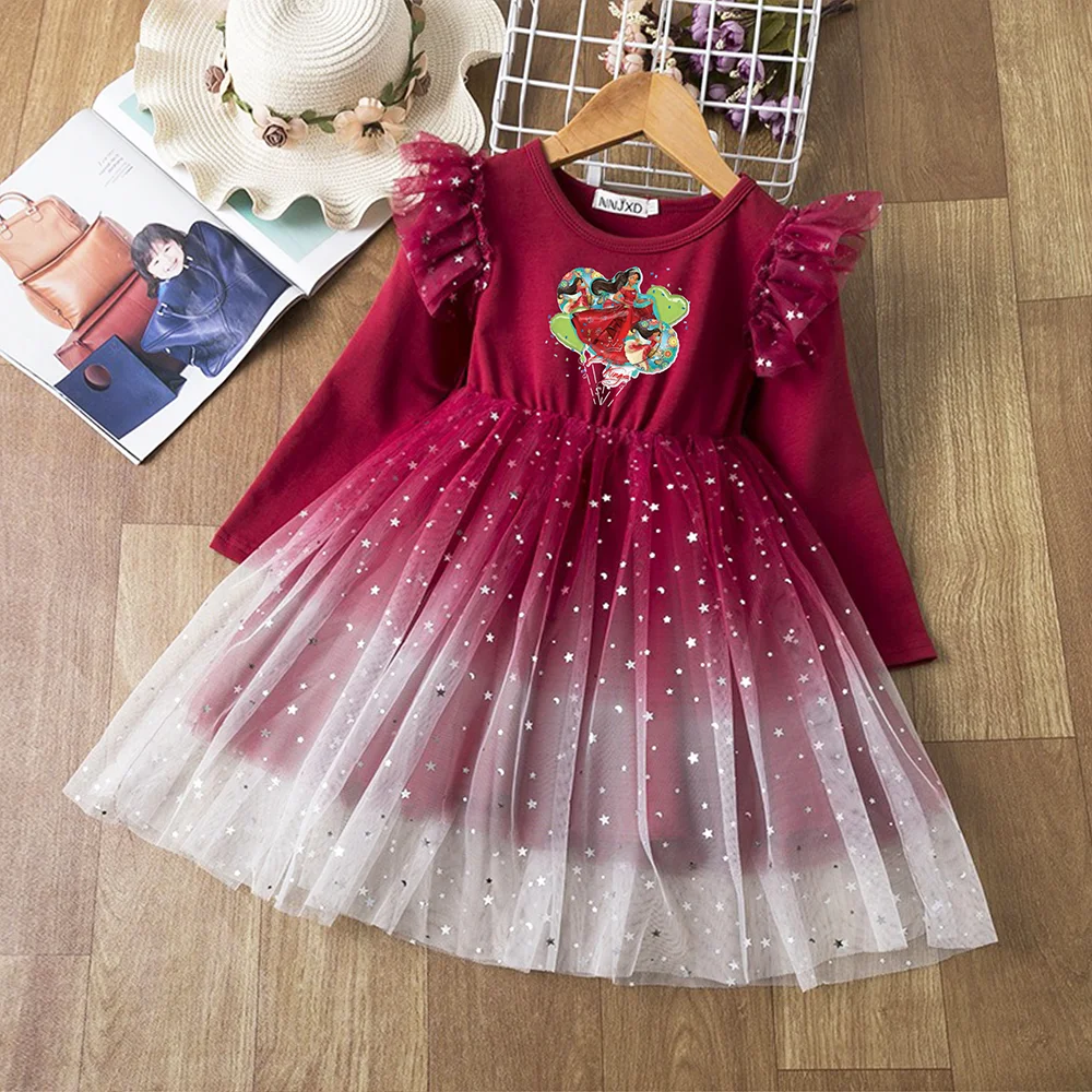 Elena Prinzessin Herbst kleid für Kinder Mädchen Mesh Prinzessin Kleid für Langarm elegante Party kleider Kinder kleidung 3-8y