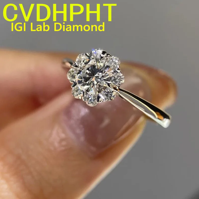 

IGI Lab Growing Diamond Ring Round D Color 1 2 3Ct Solid 14K White Gold Ring Diamond wedding ring Factory Engagement Ring