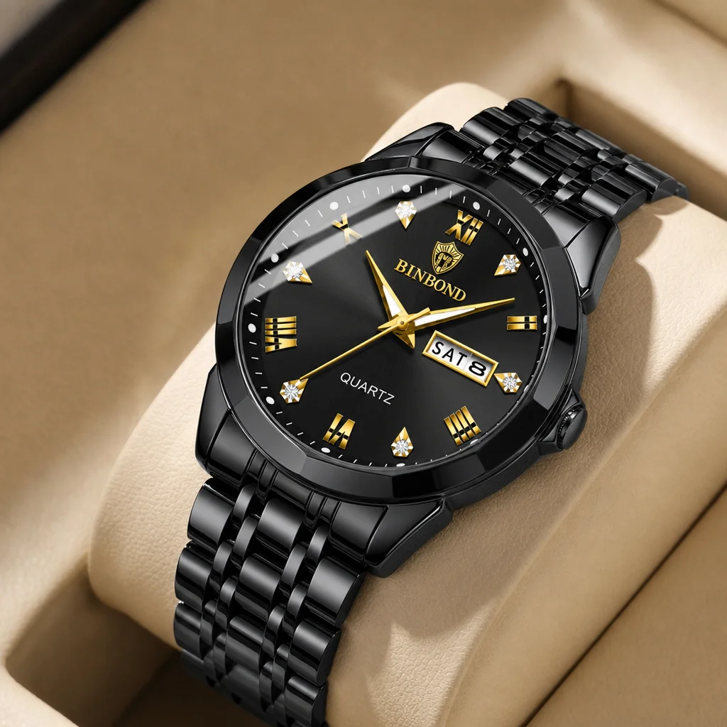 1 Stück Herrenuhr, modischer Business-Stil, Metallarmband, Doppelkalender, Quarz-Armbanduhr, lässig, für den täglichen Gebrauch, elegant, stilvoll