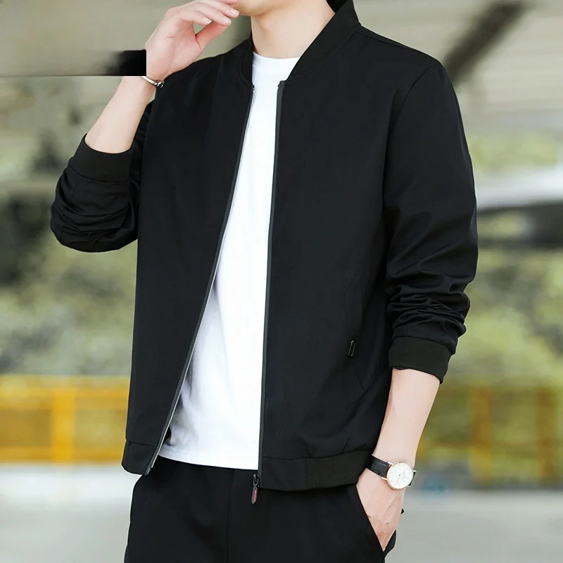 

Men's Spring Autumn Baseball Sle Jaet Breathable Thin Casual Fit irt Outerwear Polyester Fabric Zipper Closure Pure Color