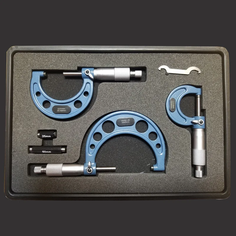 Juego de Micrómetro de tornillo premium 0uter, Juego de 4 piezas, micrómetro mecánico, medición de diámetro exterior 0-2024mm, 100
