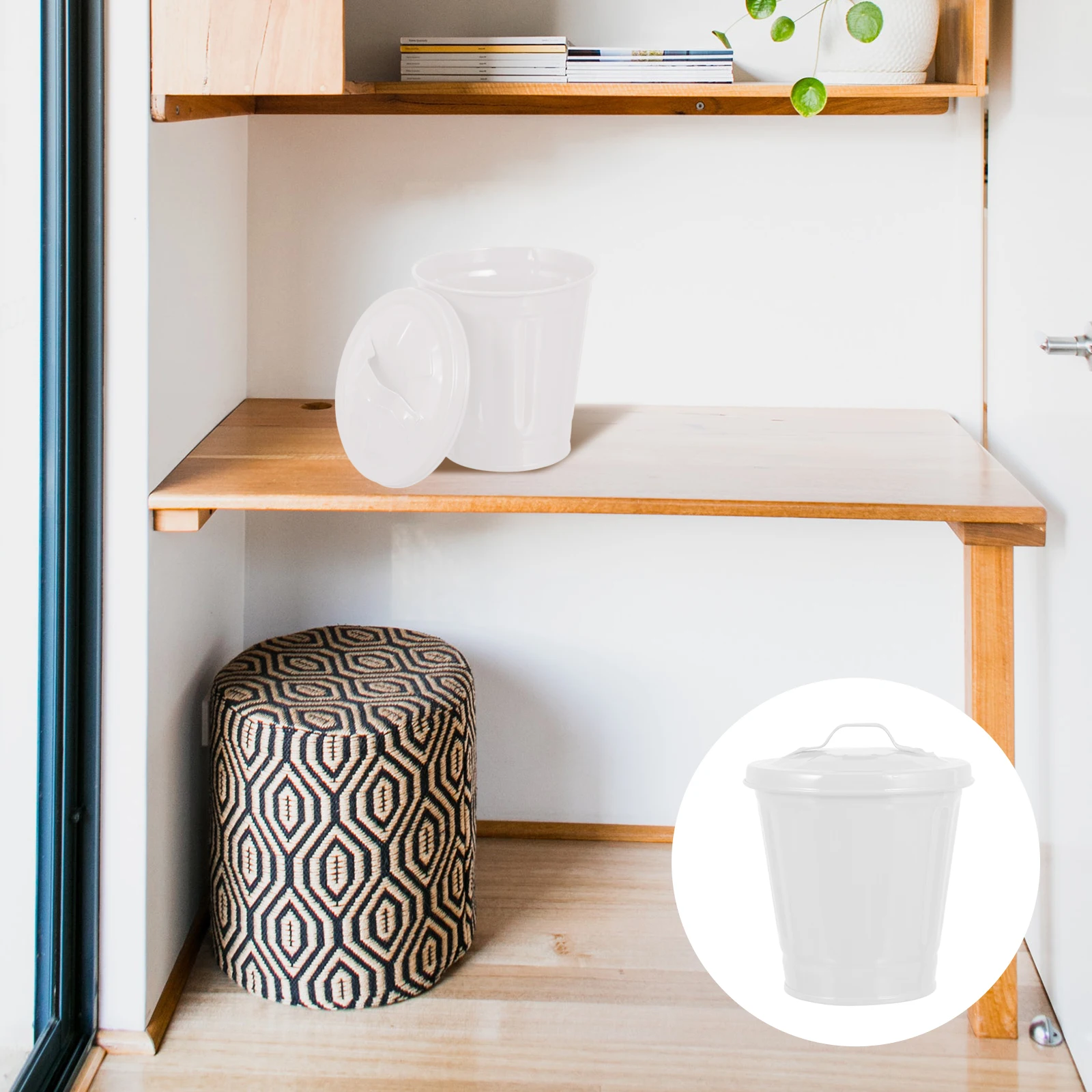 

Trash Bin Lidged Can Kitchen Mini Lidded Garbage Pail Container Desktop White Small Plant Office