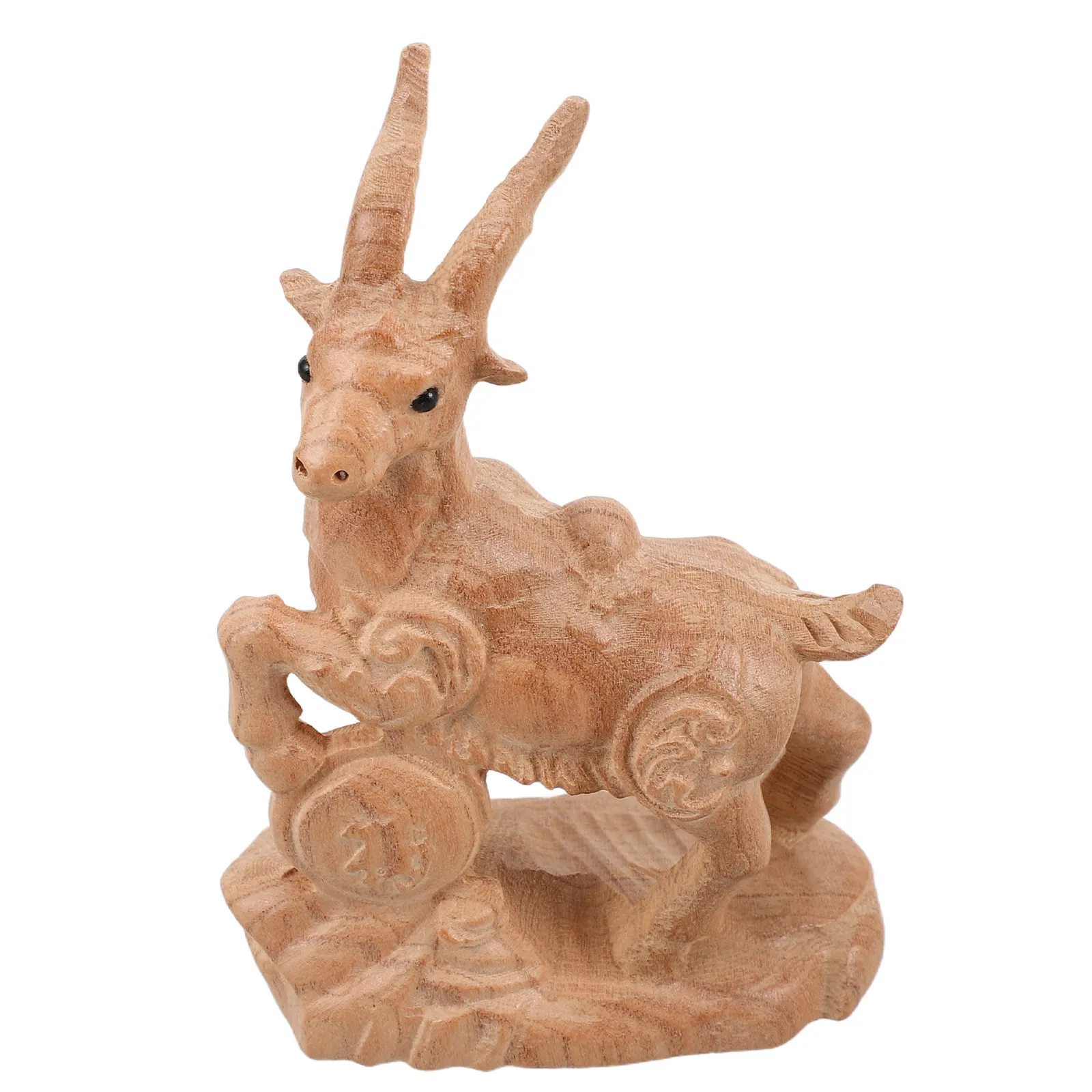 Sheep Wood Carving Chinese Zodiac Animal Ornament Rustic Wooden RAM Year of The Goat Decoration Living Room Mantel Shelf Sitter
