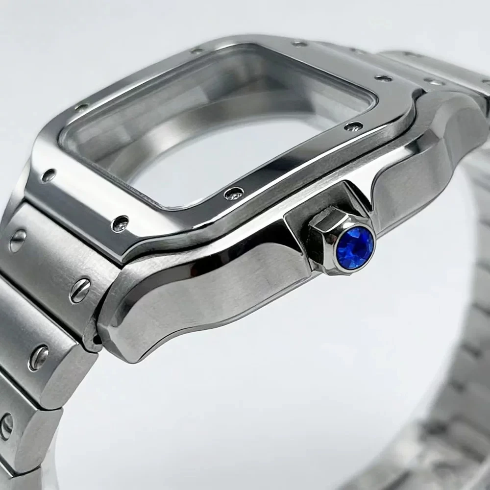 Mod 38mm NH35 Santo Watch Case Bracelet Fit 27mm Square Dial for 7S26 NH35 NH36 Watch Case Transparent Back Cover Case
