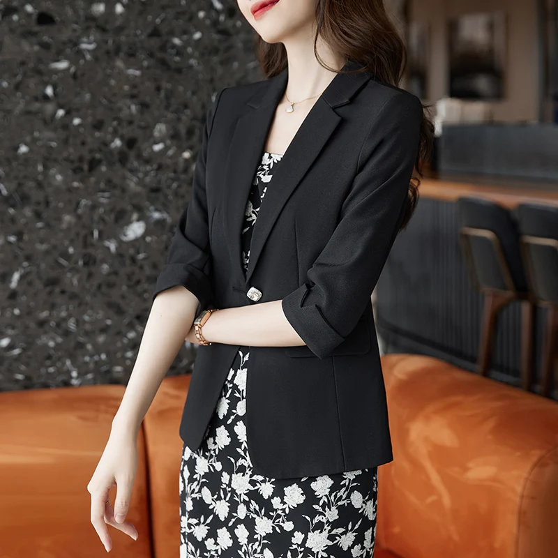 Half Sleeve Women Uniform Styles Blazers Jackets Coat Spring Summer Professional Career Business Work Wear Outwear Tops Clothes