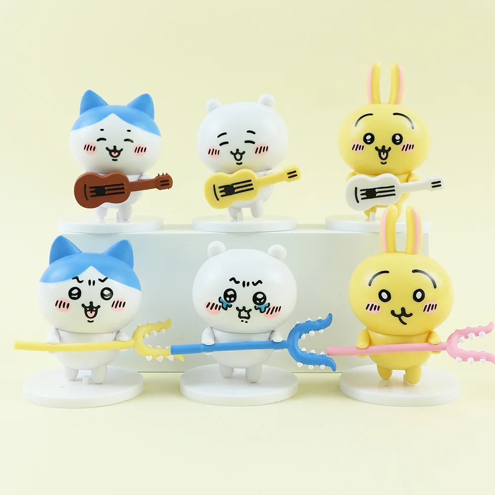 

6pcs Kawaii Hachiware rock Usagi desktop ornament toy.PVC Hand model material is not easy to oxidize and discolor