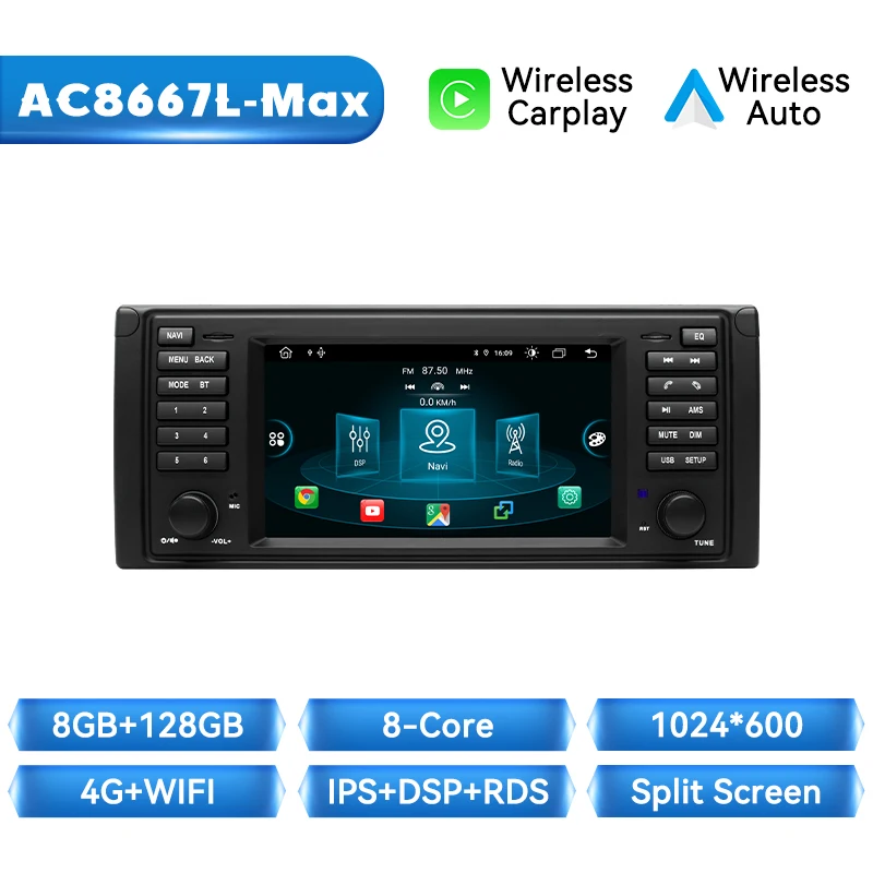 Draadloze CarPlay Autoradio Voor BMW 5 Serie E39 X5 E53 M5 1996-2003 Android 14 8Core 128G Android Auto Multimedia GPS Autoradio