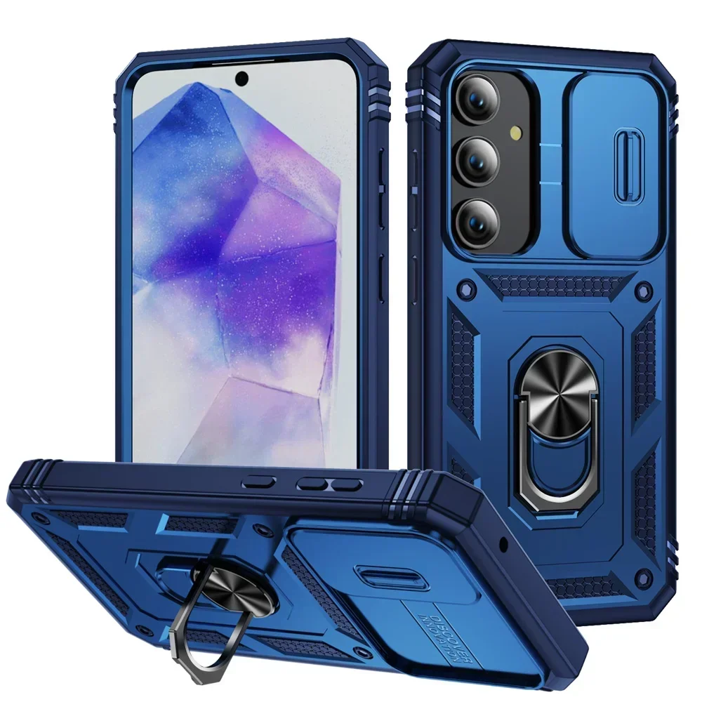 Case voor Samsung Galaxy S24 S23 S22 S25 Ultra Plus A17 A56 A36 FE 4G 5G Slider camera Beschermen 360 Volledige Bescherming Bracket Cover