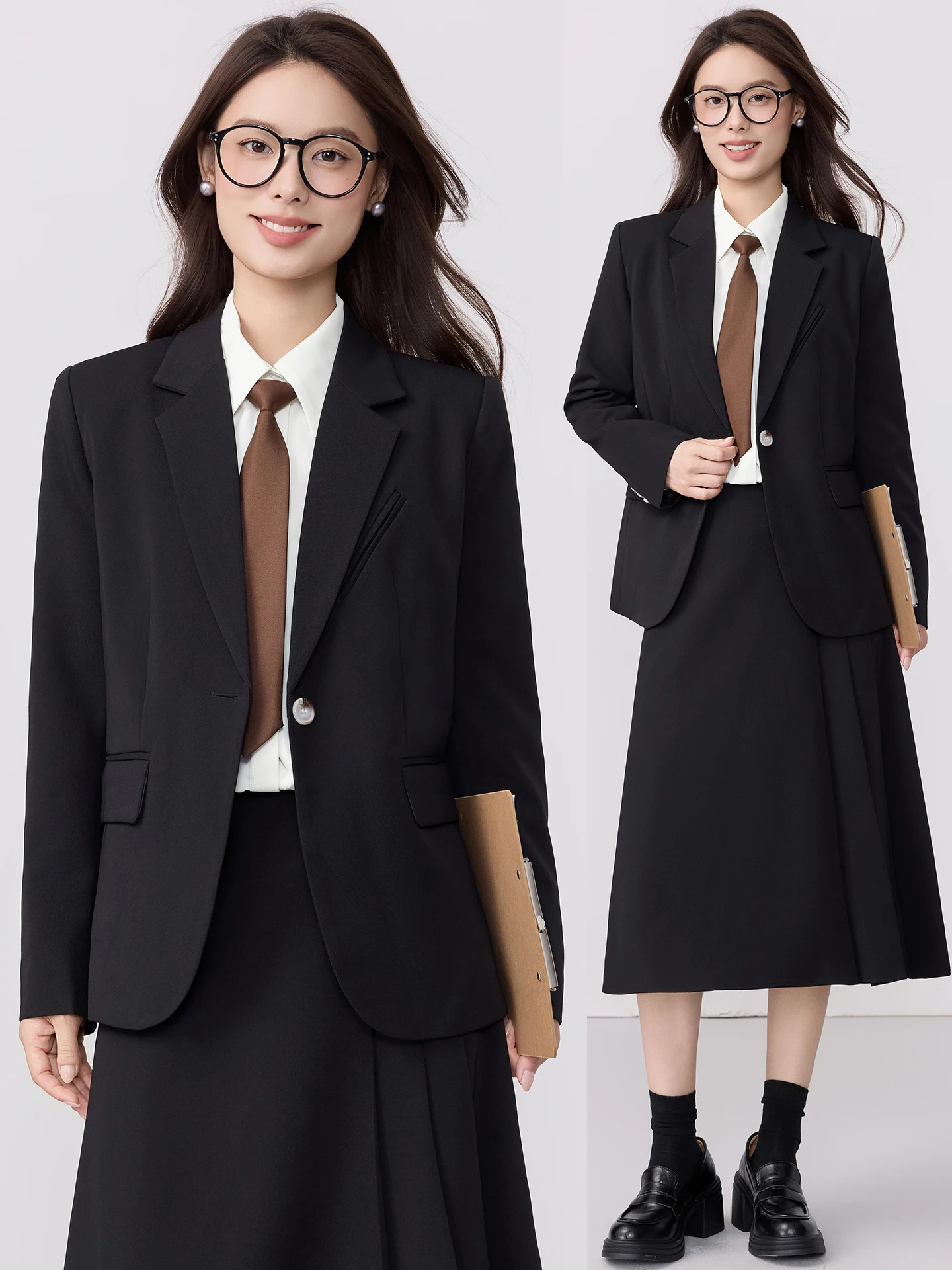 

Черный деловой костюм для женщин: комплект для собеседований, профессиональная одежда, весенне-осенний пиджак малого размера, стиль для работы