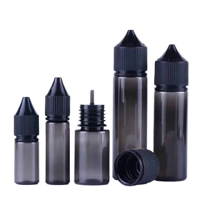 Gotero vacío de plástico PET, botellas de 10 piezas, 10ml-20ml, para aceites de agua, líquido, transparente, negro, tapa de Punta larga con embudo
