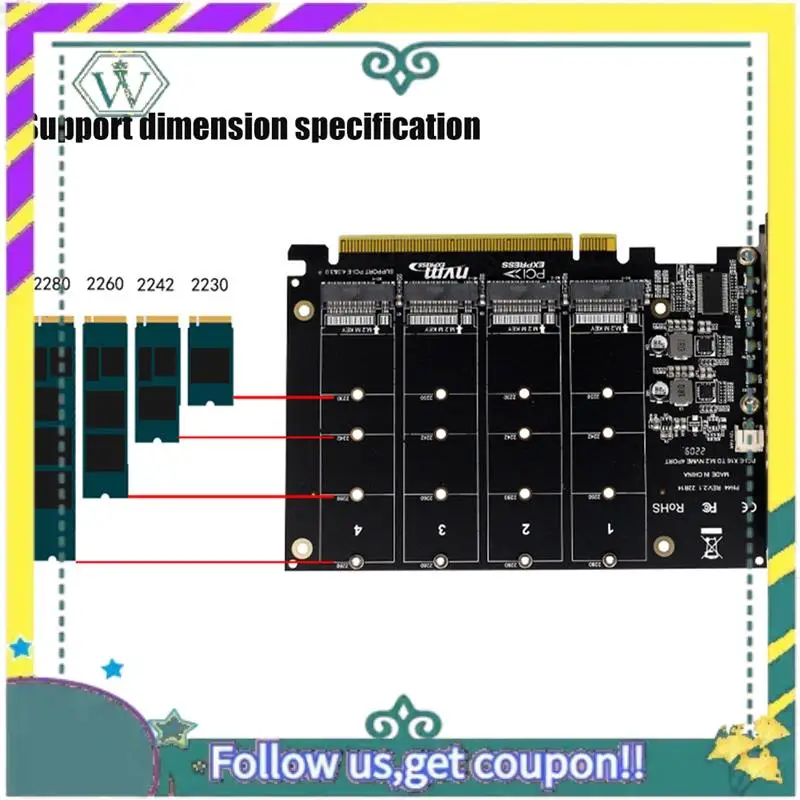 新しい 4 ポート M.2 Nvme SSD から PCIE X16M キーハードドライブコンバータリーダー拡張カード、4 X 32Gbps 転送速度