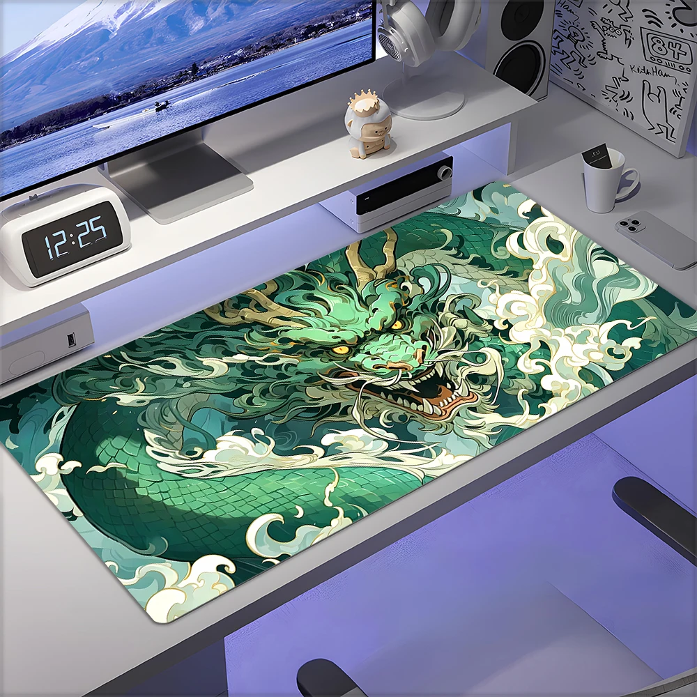 Auspicious Clouds and Dragon Mouse Pad Desk Mat with Stitched Edge Anti-slip base Gaming PC Accessories Keyboard Extended pad