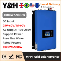 Y&H Grid Solar Inverter 2000W 1000W On Grid Inverter With Limiter Sensor 36V 48V 60V 72V Battery Support WiFi Communication