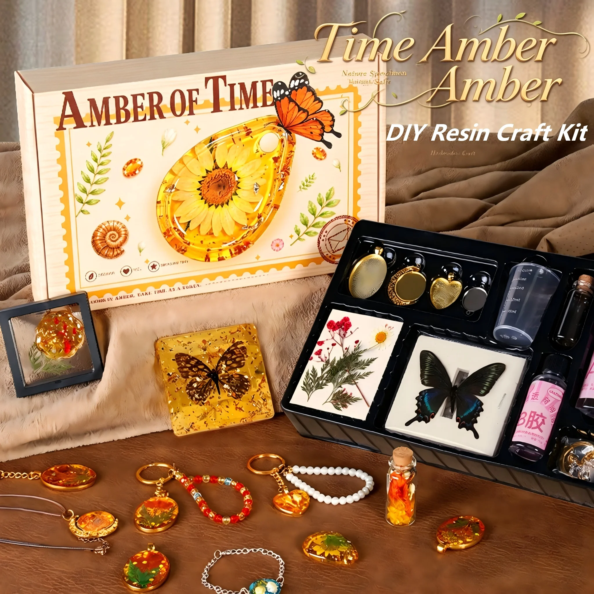 Insect Amber Specimen DIY Resin Craft Kit Make Your Own Bracelet Necklace Beaded Jewelry Making Supplies Gift Box Handmade Craft
