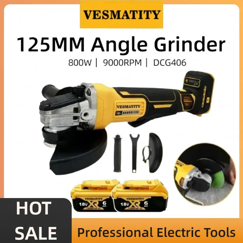Cordless Angle Grinder DCG406 125MM  Brushless 9000RPM Polishing Machine Cutting Machine For 18V 20V Battery