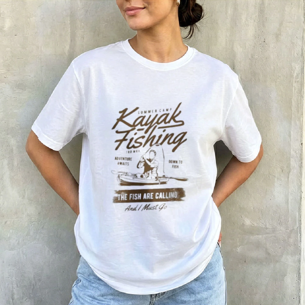 Kayak Fishing The Fish Are Calling and I Must Go Graphic T‑Shirt Cotton Tees Outdoor Angler Adventure Casual Streetwear Tops