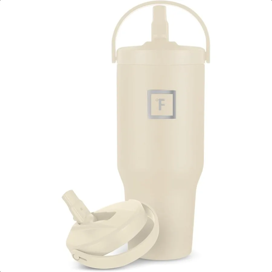 

Sidekick Insulated Water Tumbler with Straw Foldable Handle Stainl Steel LeakProof Bottle NonSlip Base Fits Cup Holders for Hot